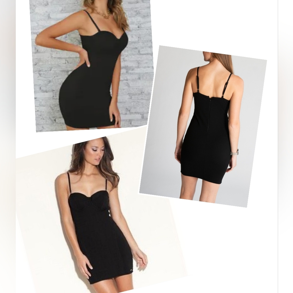 Guess Solid Bustier with Studded Black Mini Dress